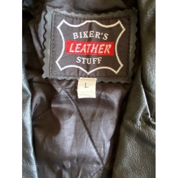 'BIKERS LEATHER STUFF ' BLACK Zippered, Studded Leather Jacket Girls/Tween (L) - Picture 12 of 12